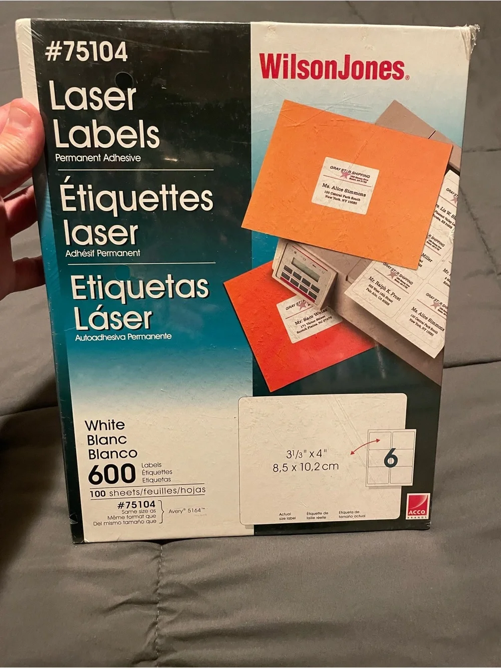 Wilson Jones 75104 Laser Labels 3 1/3 x 4 Compatible w/ 5164 100 Sheets